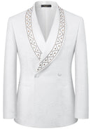 White 2-Piece Floral Jacquard Tuxedo