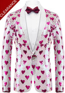Men's Rosy Hearts Design Full Sequin White Jacket
