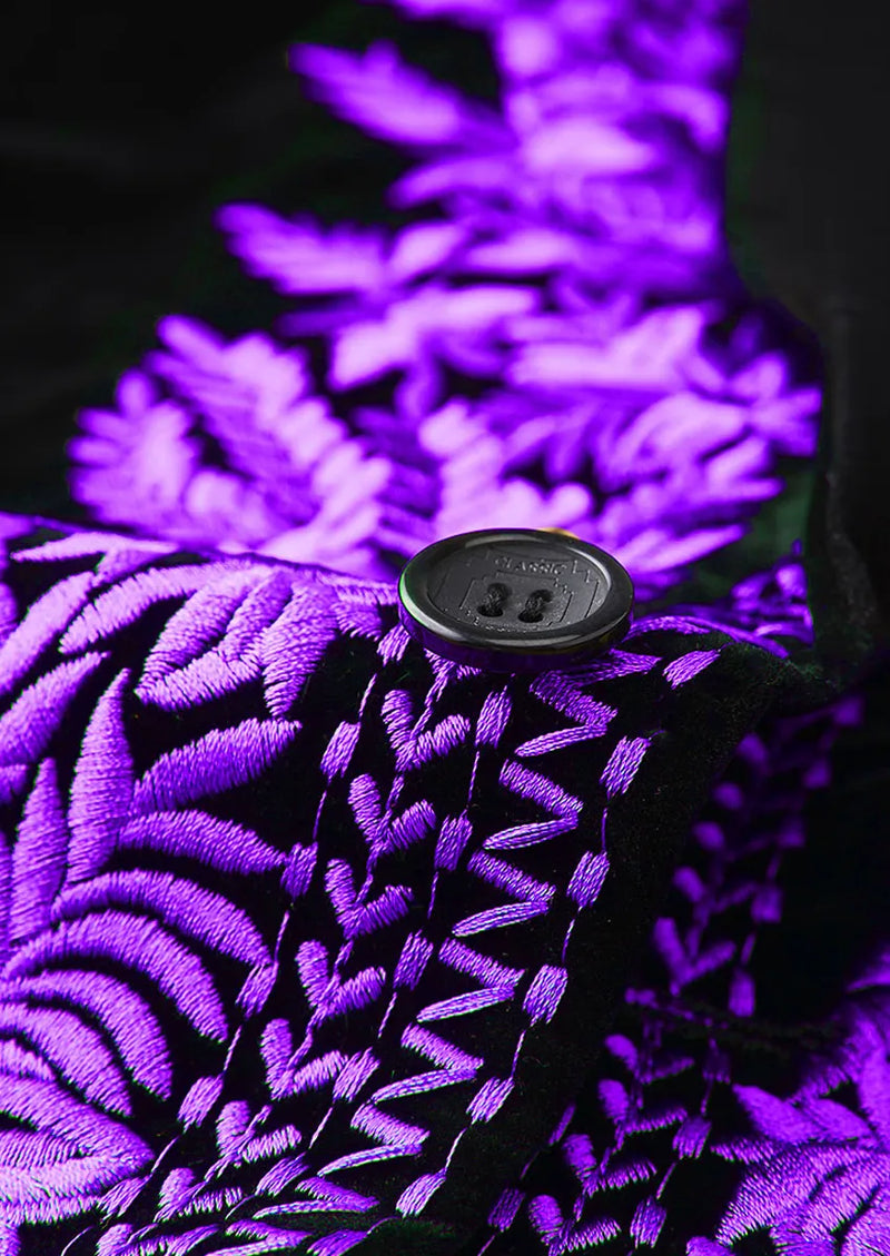 Men's Luxury Purple Embroidered Black Velvet Tuxedo