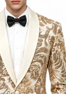 Men's Exquisite Shawl Lapel Floral Sequin Champagne Tuxedo Jacket