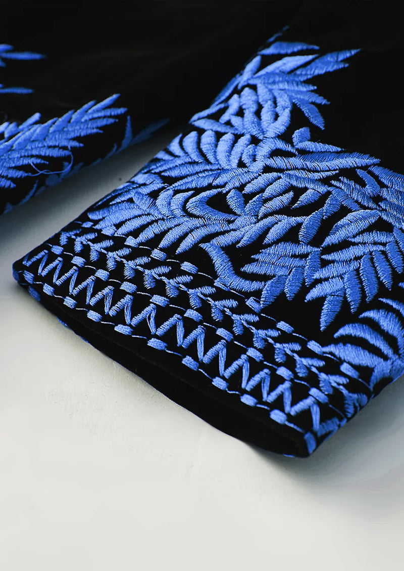 Men's Luxury Navy Embroidered Black Velvet Tuxedo