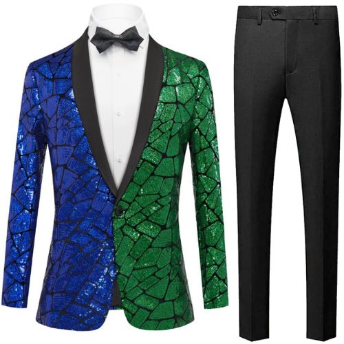 Blue and Green Geometric Sequin Tuxedo