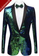 Men's Shawl Lapel Gradient Sequin Teal Green Jacket