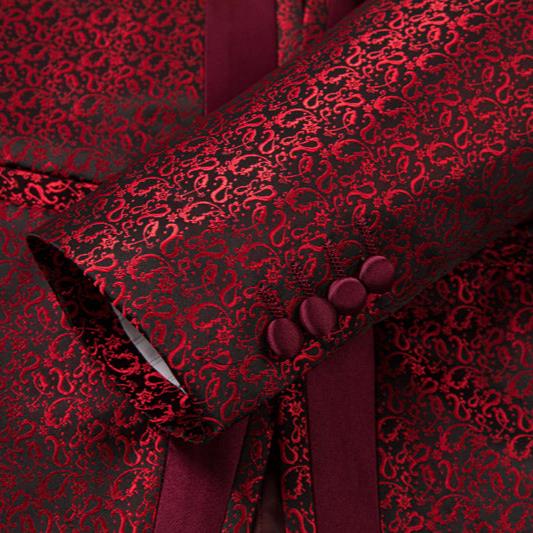 Burgundy Paisley Fitted Party Suit - 4