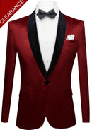 Men's Classic Velvet Closure Collar Burgundy Tuxedo Jacket