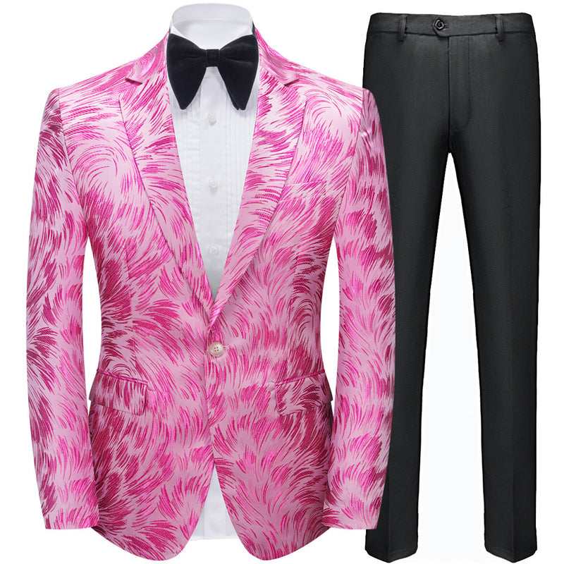 Men's Rose Pink Plume Jacquard Tuxedo Jacket