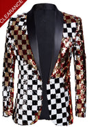 Men's Full Sequin Reversible Checks Embroidery White and Black Jacket