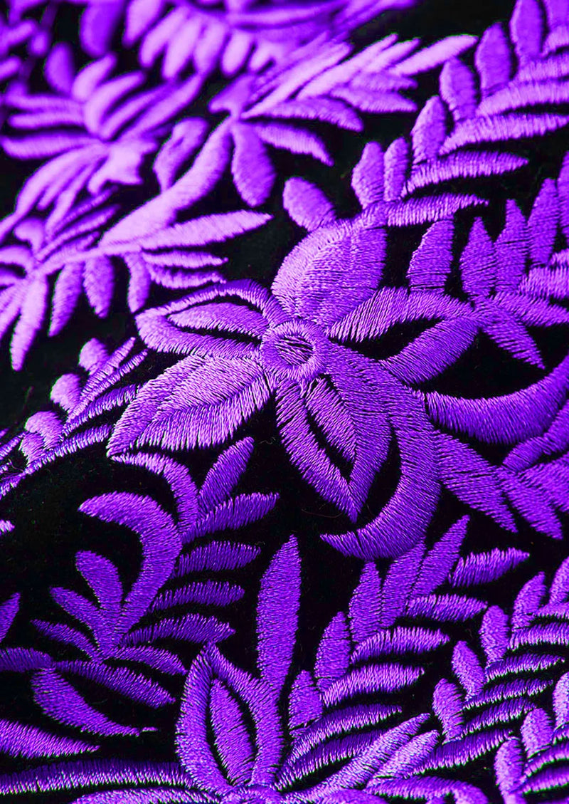 Men's Luxury Purple Embroidered Black Velvet Tuxedo