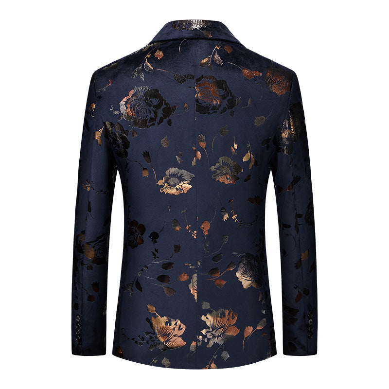 Men's Double-breasted Gold-plated Jacquard Navy Blazer