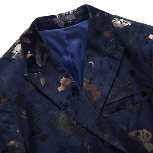 Floral Navy Blazer Collar