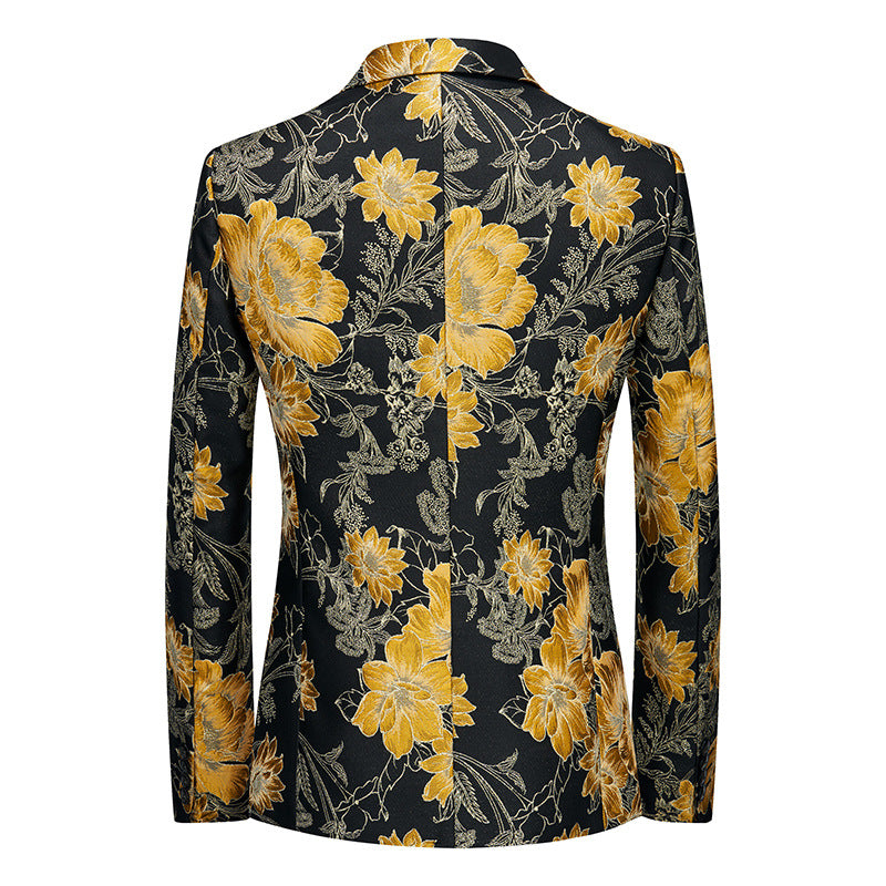 Men's Stylish Large-color Jacquard Single-button Gold Jacket