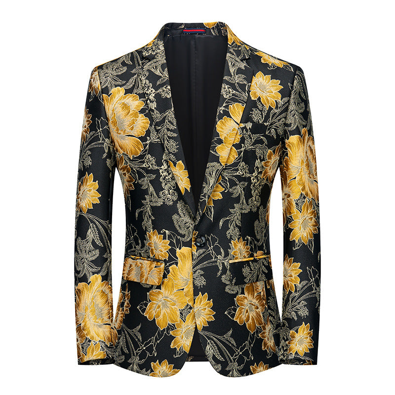 Men's Stylish Large-color Jacquard Single-button Gold Jacket