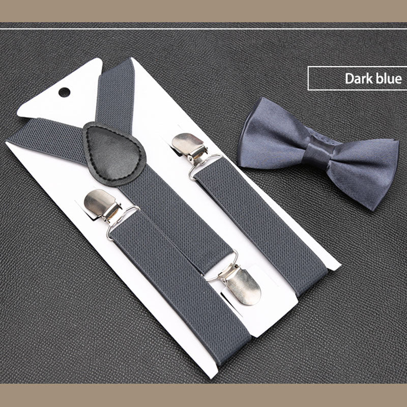 Men's Classic Dark Silver  Bow Tie & Suspenders Set