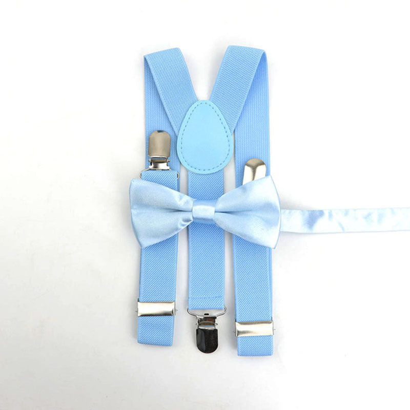 Men's Classic Sky Blue Bow Tie & Suspenders Set