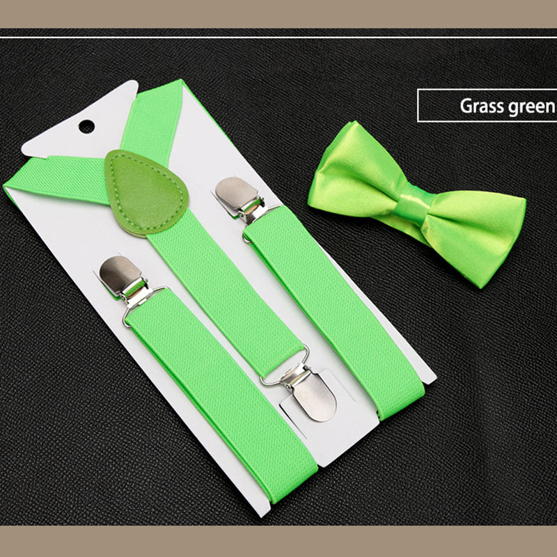 Men's Classic Light Green Bow Tie & Suspenders Set