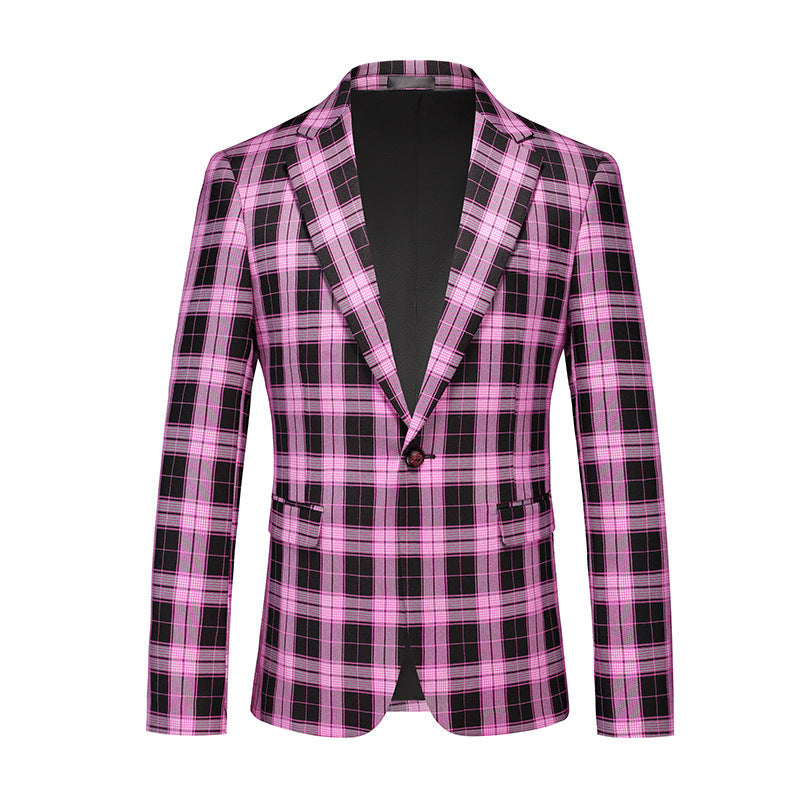 Men's Plaid Slim Fit Check Purple Blazer