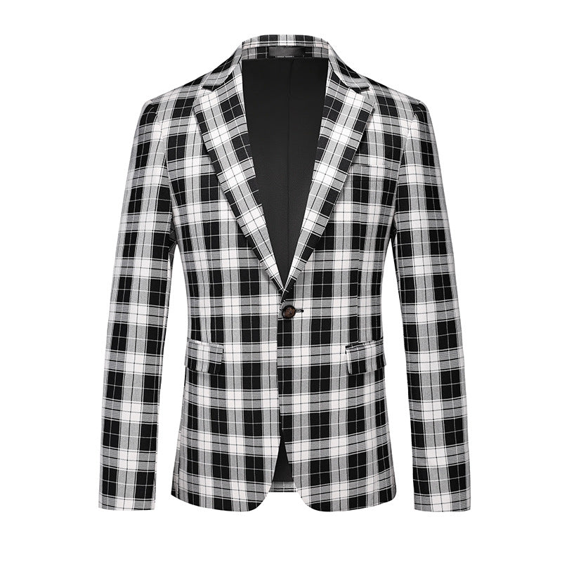 Men's Plaid Slim Fit Check Black Blazer