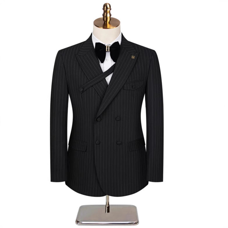 Men's 2-Piece Decorated Striped Casual Black Suit