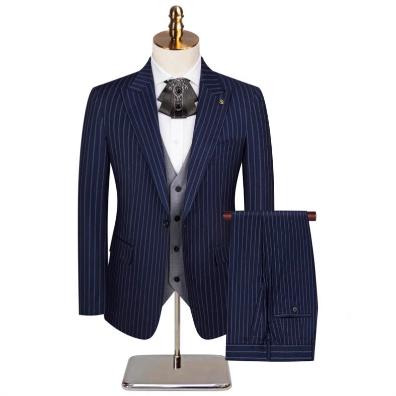 3-Piece Striped Navy Suit