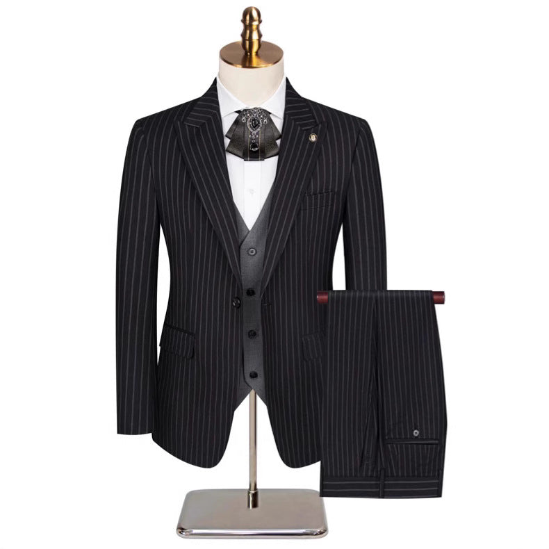 3-Piece Striped Black Suit