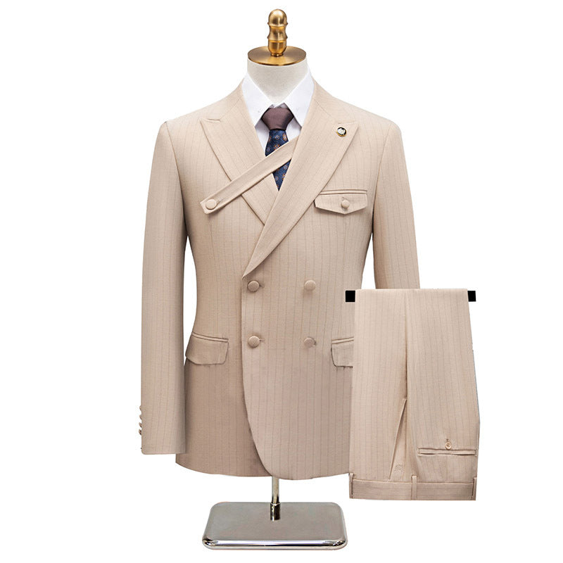 Men's 2-Piece Decorated Striped Casual Brown Suit