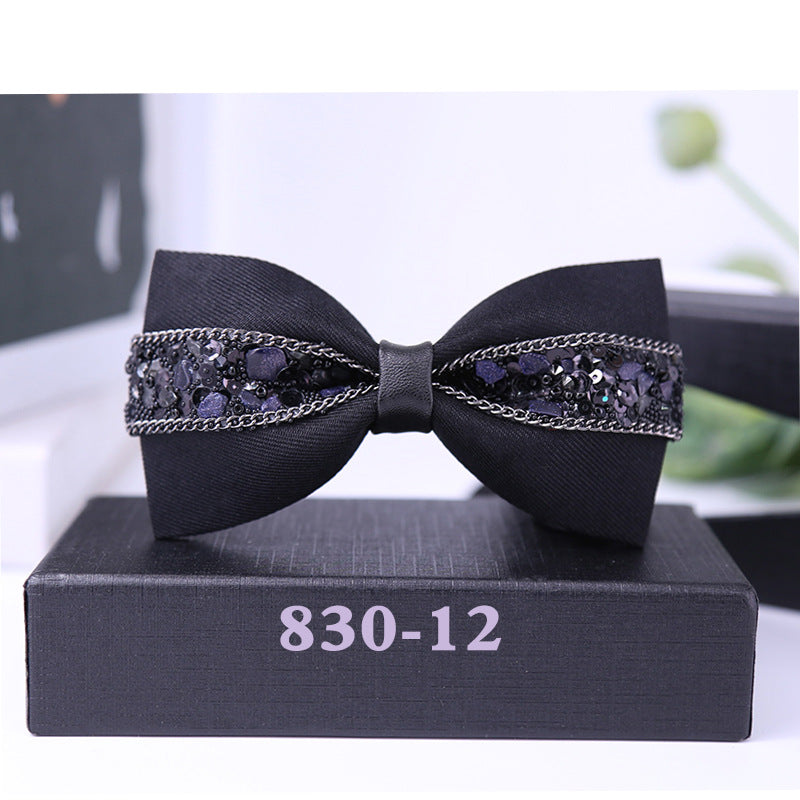 Men's Black Rhinestone Bow Tie