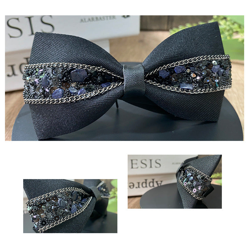 Men's Black Rhinestone Bow Tie