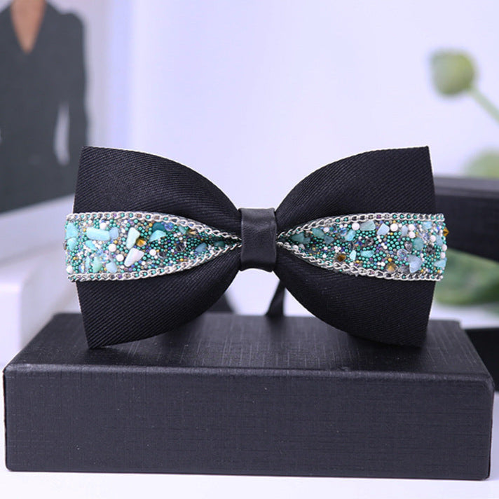 Men's Green Rhinestone Bow Tie