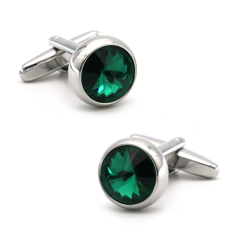 Round Green Crystal Gem Cufflinks