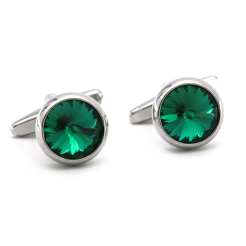 Round Green Crystal Gem Cufflinks