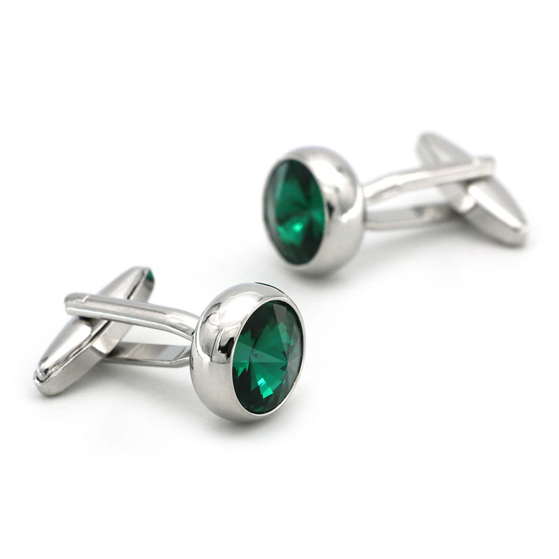 Round Green Crystal Gem Cufflinks