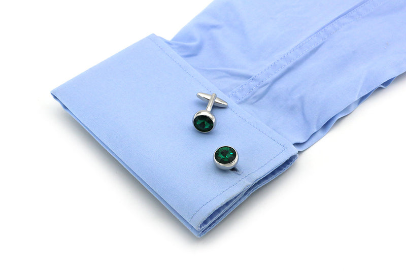 Round Green Crystal Gem Cufflinks