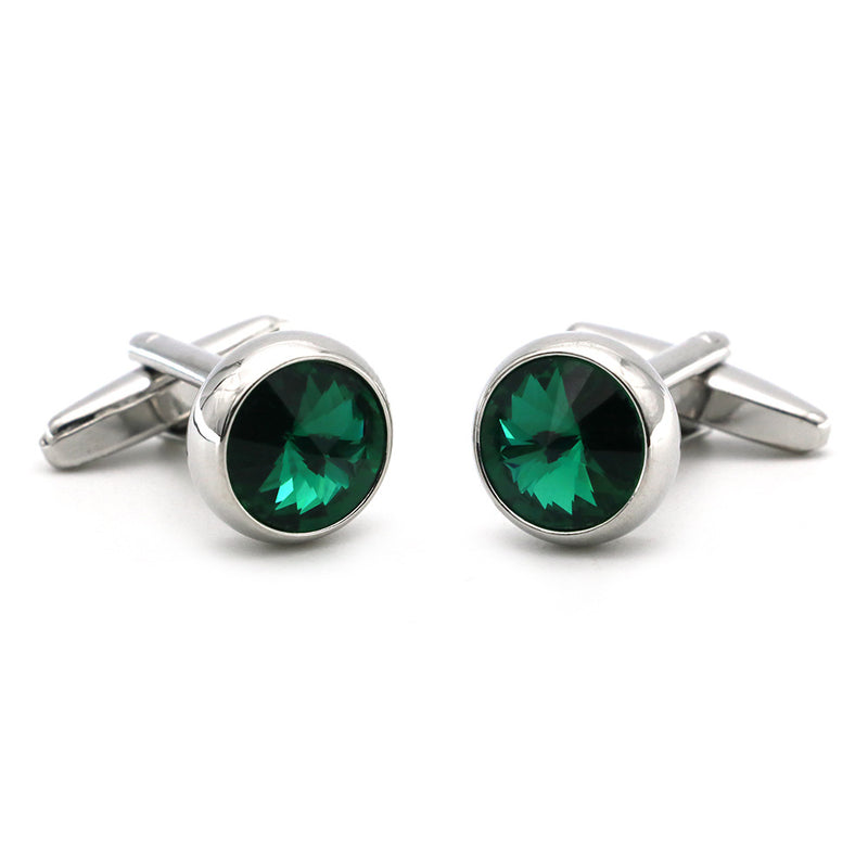 Round Green Crystal Gem Cufflinks