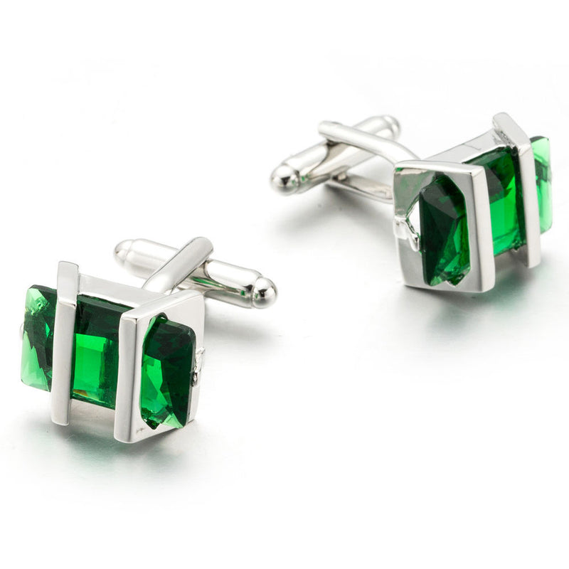 Green Crystal French Sleeve Studs