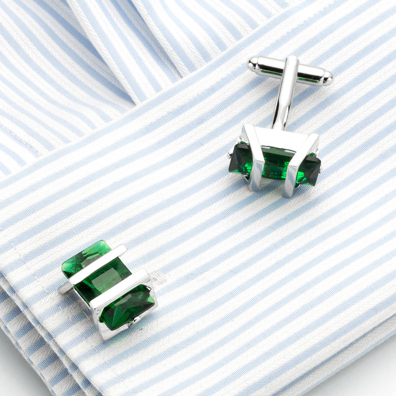 Green Crystal French Sleeve Studs