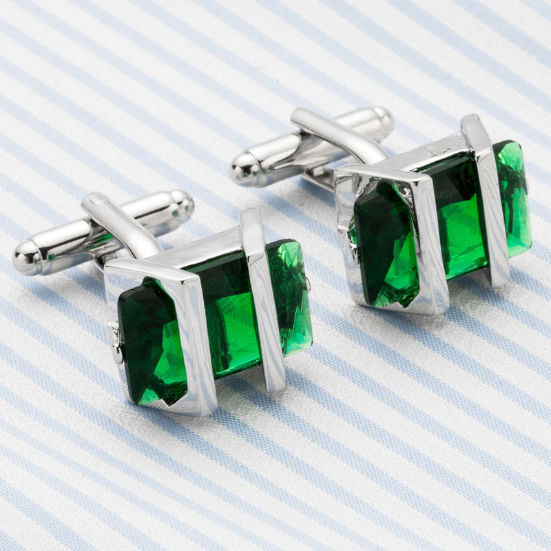 Green Crystal French Sleeve Studs