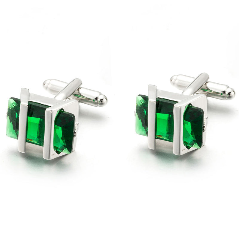 Green Crystal French Sleeve Studs