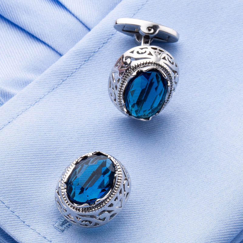 Blue Crystal French Cufflinks