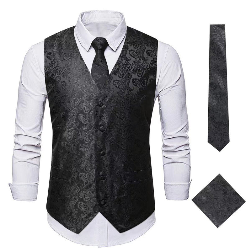 Men's Paisley Waistcoat Set Black Vest Men's Paisley Waistcoat Set Black Vest