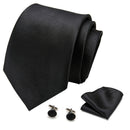 Ensemble de boutons de manchette et pochette de cravate noire unie