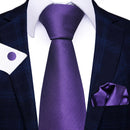 Combinación de gemelos y pañuelo de bolsillo con corbata de color morado liso para hombre