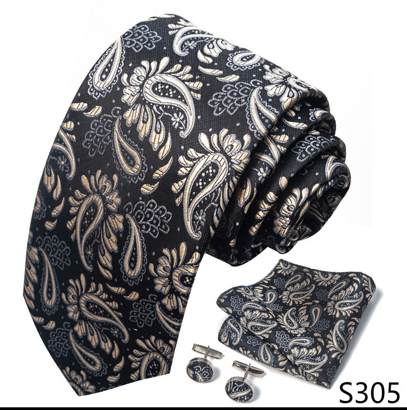 Men's Solid Gold Paisley Tie Pocket Square Cufflinks Combination