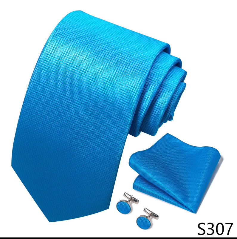 Men's Solid Blue Tie Pocket Square Cufflinks Combination