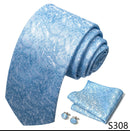 Ensemble cravate et boutons de manchette bleu clair uni pour homme