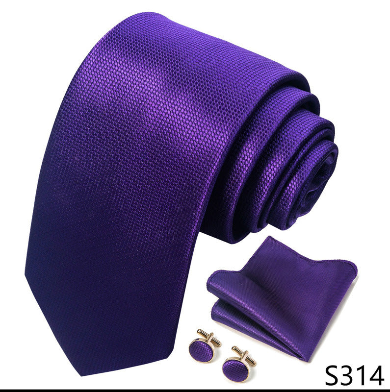 Men's Solid Purple Tie Pocket Square Cufflinks Combination