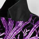 Costume smoking 2 pièces violet à paillettes et branches noires pour garçon