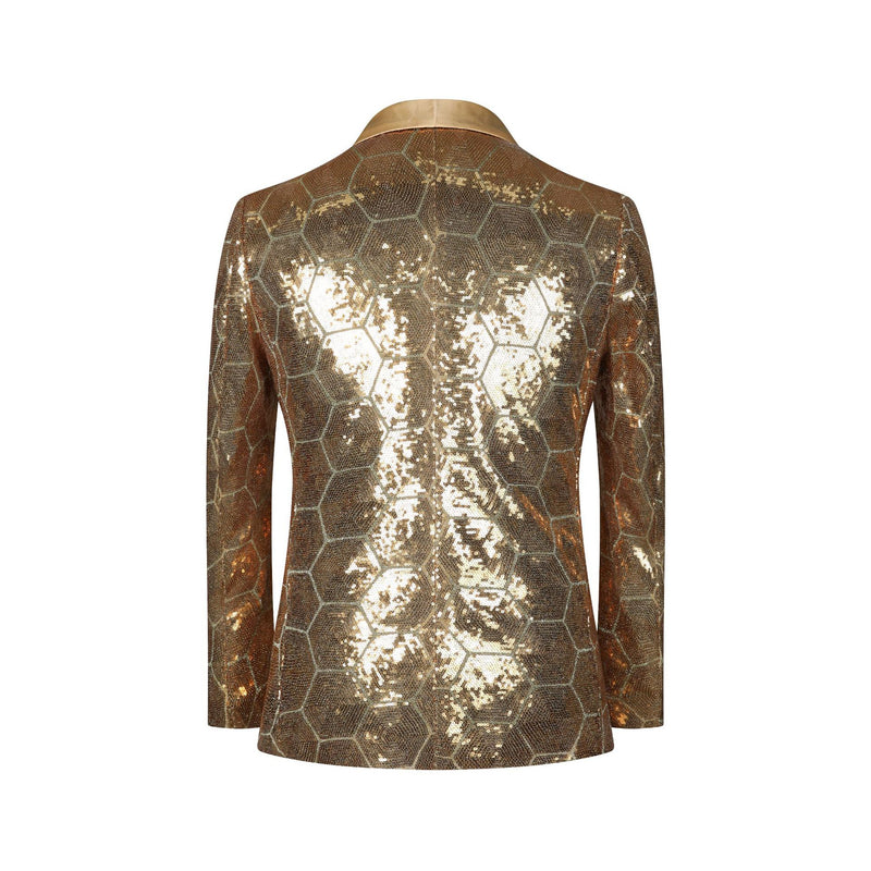 gold sequin tuxedo back