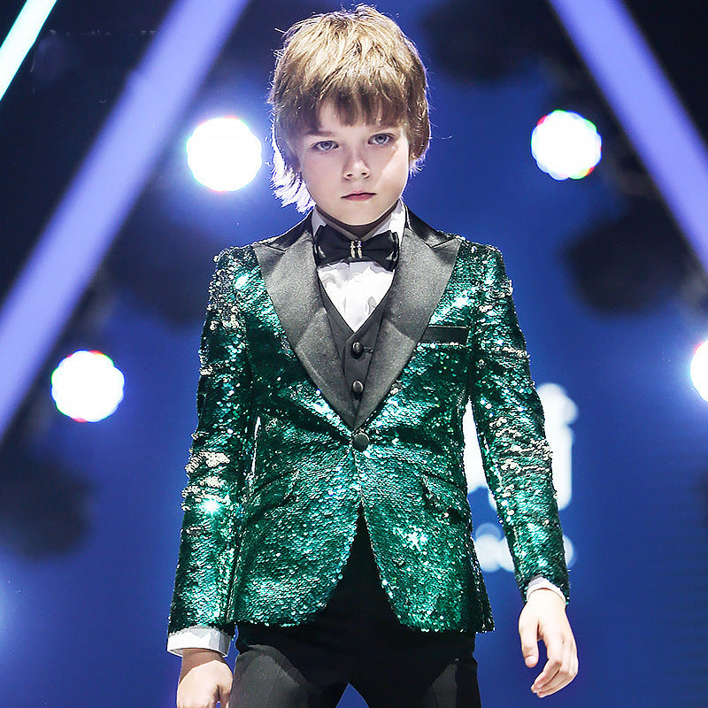 Boy's 3-Piece Green Sequin Breton Dress Suit