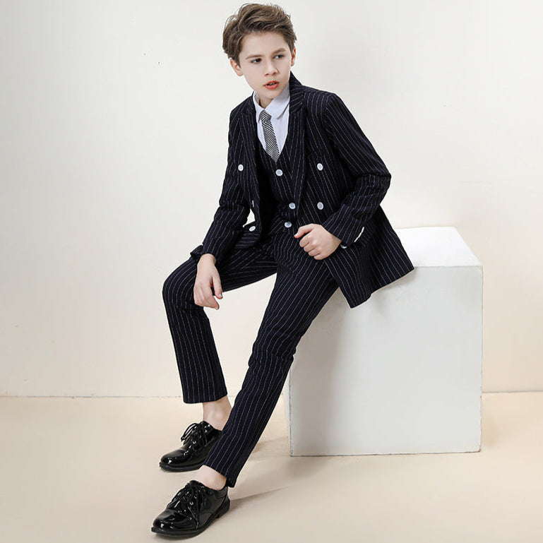 Boy's 3-Piece Double-breasted Striped Navy Dress Suit