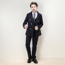 Costume 3 pièces bleu marine à rayures et à double boutonnage pour garçon